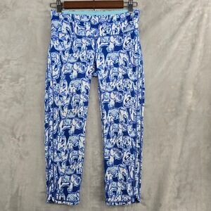 Lilly Pulitzer Luxletic Blue Elephant‎ Print Cropped Leggings Women's Size Small